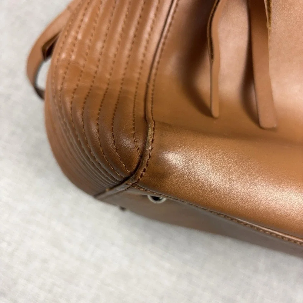 Lancaster Satchel Bag Womens Medium Brown Leather Top Handle Crossbody Zip
